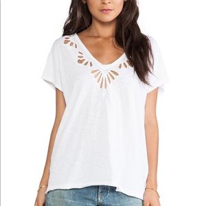 White Free People T-Shirt w Cut Outs